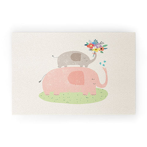 cory reid Elephants and flowers Welcome Mat