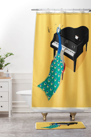 cory reid Piano Peacock Shower Curtain And Mat