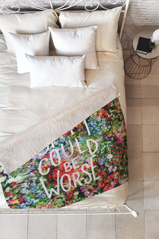 Craft Boner Shit could be worse floral typography Fleece Throw Blanket