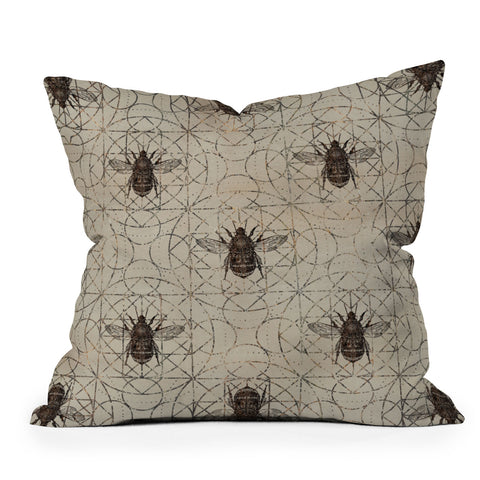 Creativemotions Bumble Bee on sacred geometry Outdoor Throw Pillow