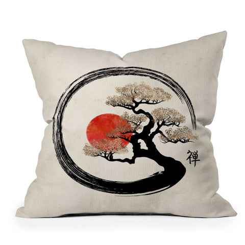 Creativemotions Enso Circle and Bonsai Tree Outdoor Throw Pillow