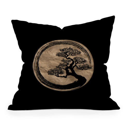 Creativemotions Enso Zen Circle and Bonsai Tree Outdoor Throw Pillow
