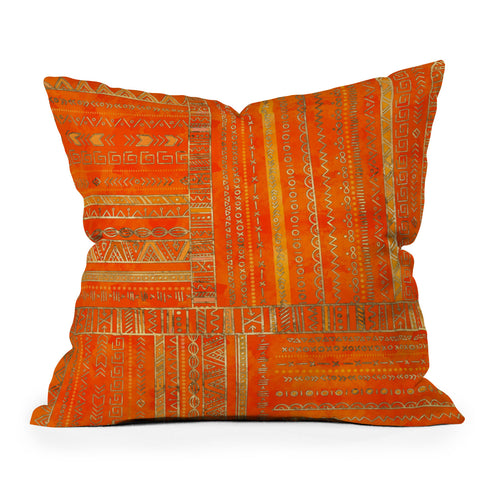 Creativemotions Tribal Ethnic pattern gold Outdoor Throw Pillow