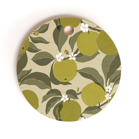 Cuss Yeah Designs Abstract Green Apples Cutting Board Round