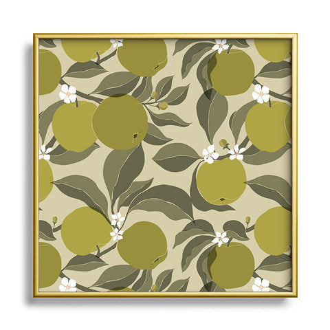 Cuss Yeah Designs Abstract Green Apples Square Metal Framed Art Print