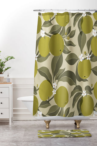 Cuss Yeah Designs Abstract Green Apples Shower Curtain And Mat