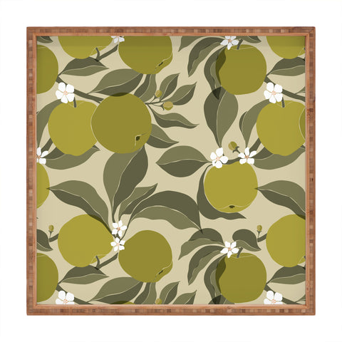 Cuss Yeah Designs Abstract Green Apples Square Tray