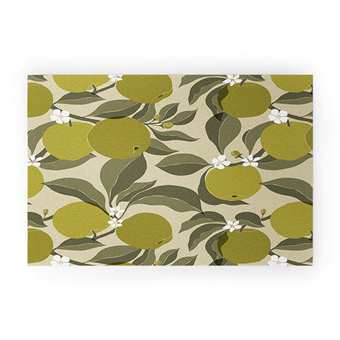 Cuss Yeah Designs Abstract Green Apples Welcome Mat