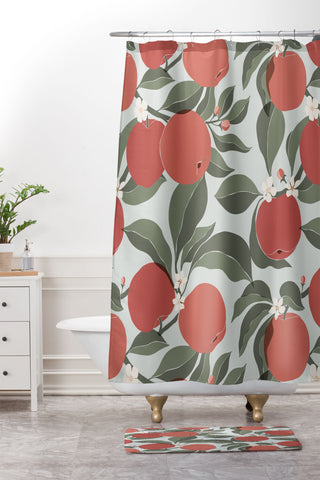 Cuss Yeah Designs Abstract Red Apples Shower Curtain And Mat