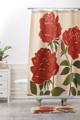 Cuss Yeah Designs Abstract Roses Shower Curtain And Mat