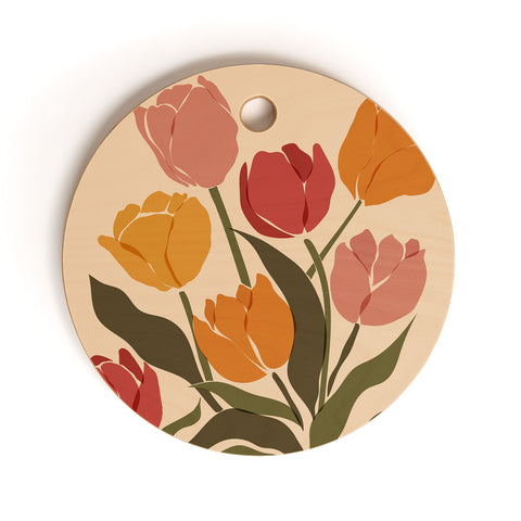 Cuss Yeah Designs Abstract Tulips Cutting Board Round