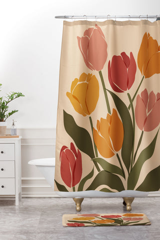 Cuss Yeah Designs Abstract Tulips Shower Curtain And Mat