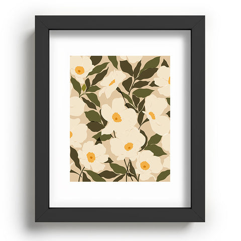 Cuss Yeah Designs Abstract White Wild Roses Recessed Framing Rectangle