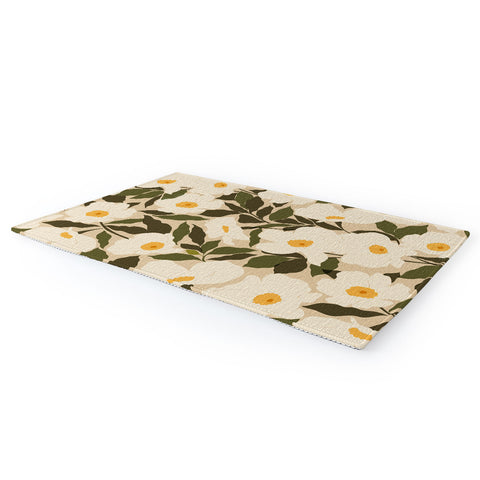 Cuss Yeah Designs Abstract White Wild Roses Area Rug