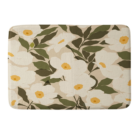Cuss Yeah Designs Abstract White Wild Roses Memory Foam Bath Mat