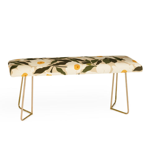 Cuss Yeah Designs Abstract White Wild Roses Bench