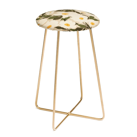 Cuss Yeah Designs Abstract White Wild Roses Counter Stool