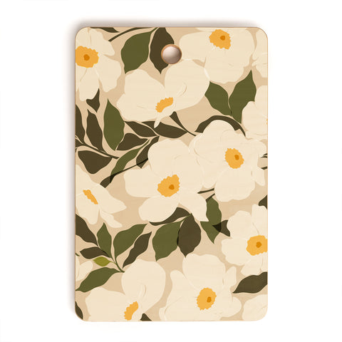Cuss Yeah Designs Abstract White Wild Roses Cutting Board Rectangle
