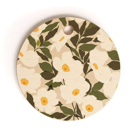 Cuss Yeah Designs Abstract White Wild Roses Cutting Board Round