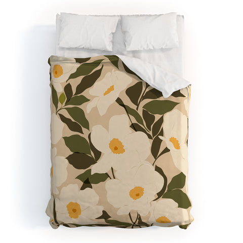 Cuss Yeah Designs Abstract White Wild Roses Duvet Cover