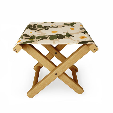 Cuss Yeah Designs Abstract White Wild Roses Folding Stool
