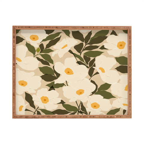 Cuss Yeah Designs Abstract White Wild Roses Rectangular Tray