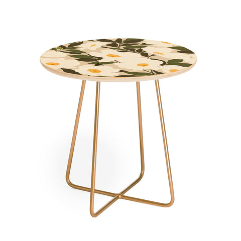 Cuss Yeah Designs Abstract White Wild Roses Round Side Table