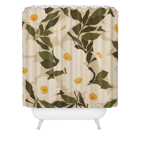 Cuss Yeah Designs Abstract White Wild Roses Shower Curtain