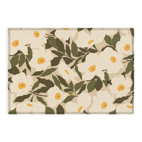 Cuss Yeah Designs Abstract White Wild Roses Outdoor Rug