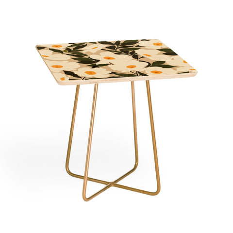 Cuss Yeah Designs Abstract White Wild Roses Side Table