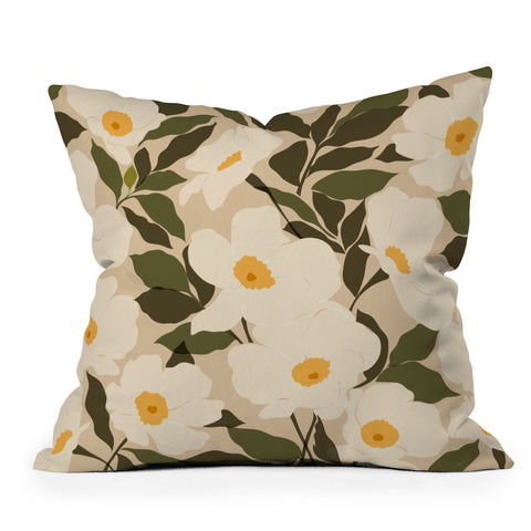 Cuss Yeah Designs Abstract White Wild Roses Throw Pillow