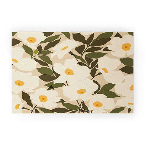 Cuss Yeah Designs Abstract White Wild Roses Welcome Mat