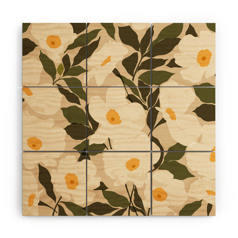 Cuss Yeah Designs Abstract White Wild Roses Wood Wall Mural