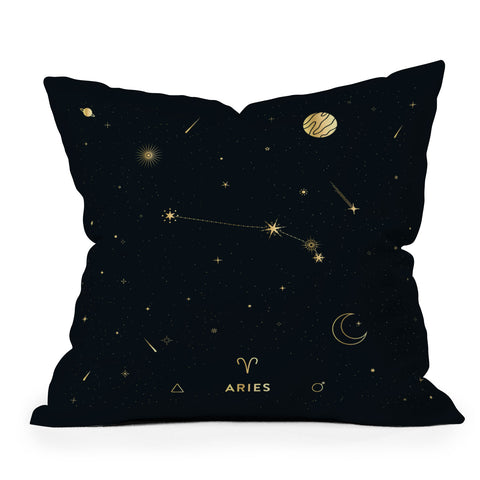 Cuss Yeah Designs Aries Constellation in Gold Outdoor Throw Pillow