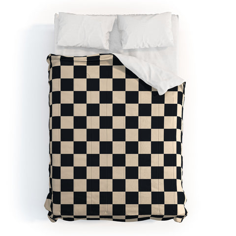 Cuss Yeah Designs Black Cream Checker Pattern Comforter