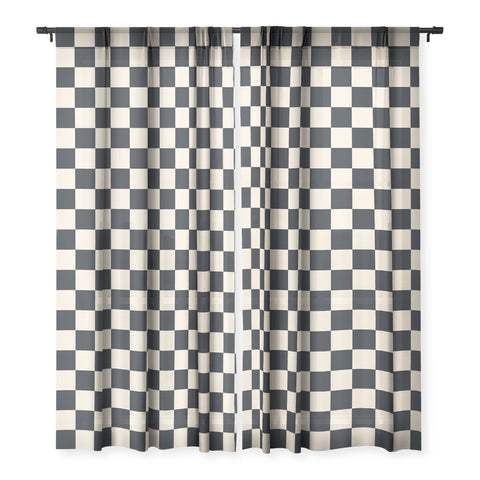Cuss Yeah Designs Black Cream Checker Pattern Sheer Window Curtain