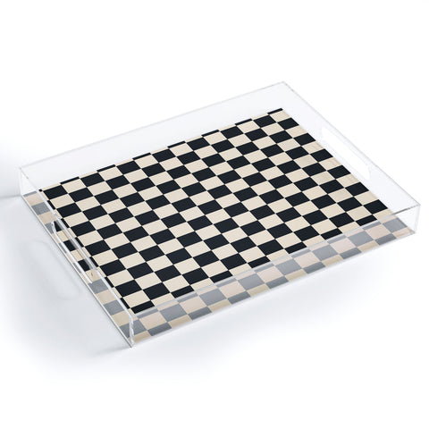 Cuss Yeah Designs Black Cream Checker Pattern Acrylic Tray