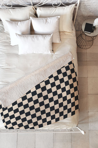 Cuss Yeah Designs Black Cream Checker Pattern Fleece Throw Blanket