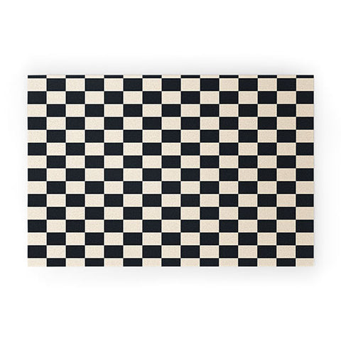 Cuss Yeah Designs Black Cream Checker Pattern Welcome Mat