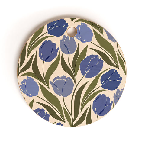 Cuss Yeah Designs Blue Tulip Field Cutting Board Round