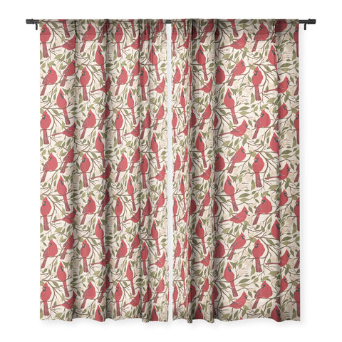 Cuss Yeah Designs Cardinals on Blossoming Tree Sheer Window Curtain