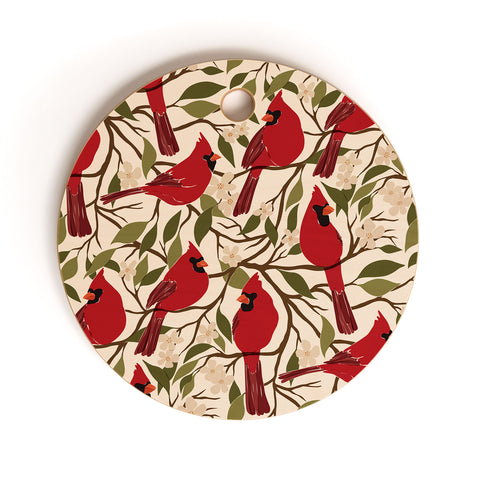 Cuss Yeah Designs Cardinals on Blossoming Tree Cutting Board Round