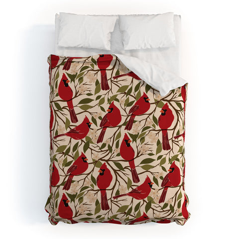 Cuss Yeah Designs Cardinals on Blossoming Tree Duvet Cover