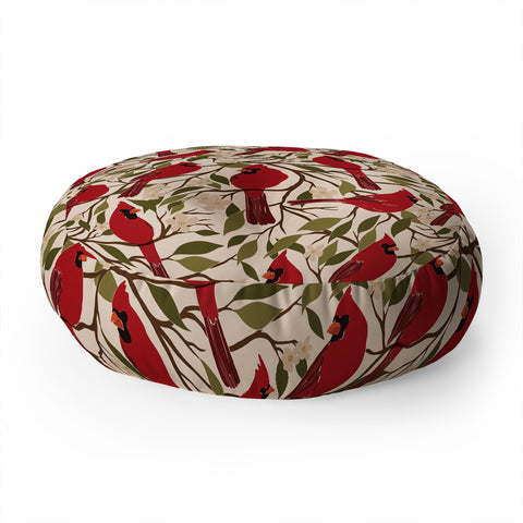 Cuss Yeah Designs Cardinals on Blossoming Tree Floor Pillow Round