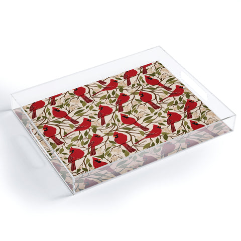 Cuss Yeah Designs Cardinals on Blossoming Tree Acrylic Tray
