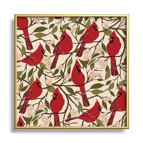 Cuss Yeah Designs Cardinals on Blossoming Tree Square Metal Framed Art Print