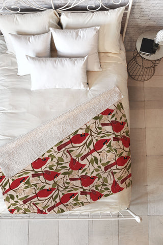 Cuss Yeah Designs Cardinals on Blossoming Tree Fleece Throw Blanket