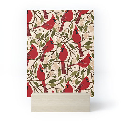 Cuss Yeah Designs Cardinals on Blossoming Tree Mini Art Print