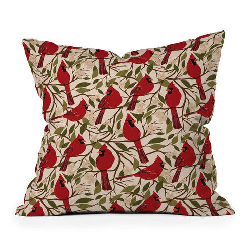 Cuss Yeah Designs Cardinals on Blossoming Tree Throw Pillow