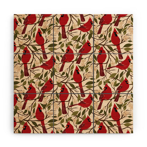 Cuss Yeah Designs Cardinals on Blossoming Tree Wood Wall Mural